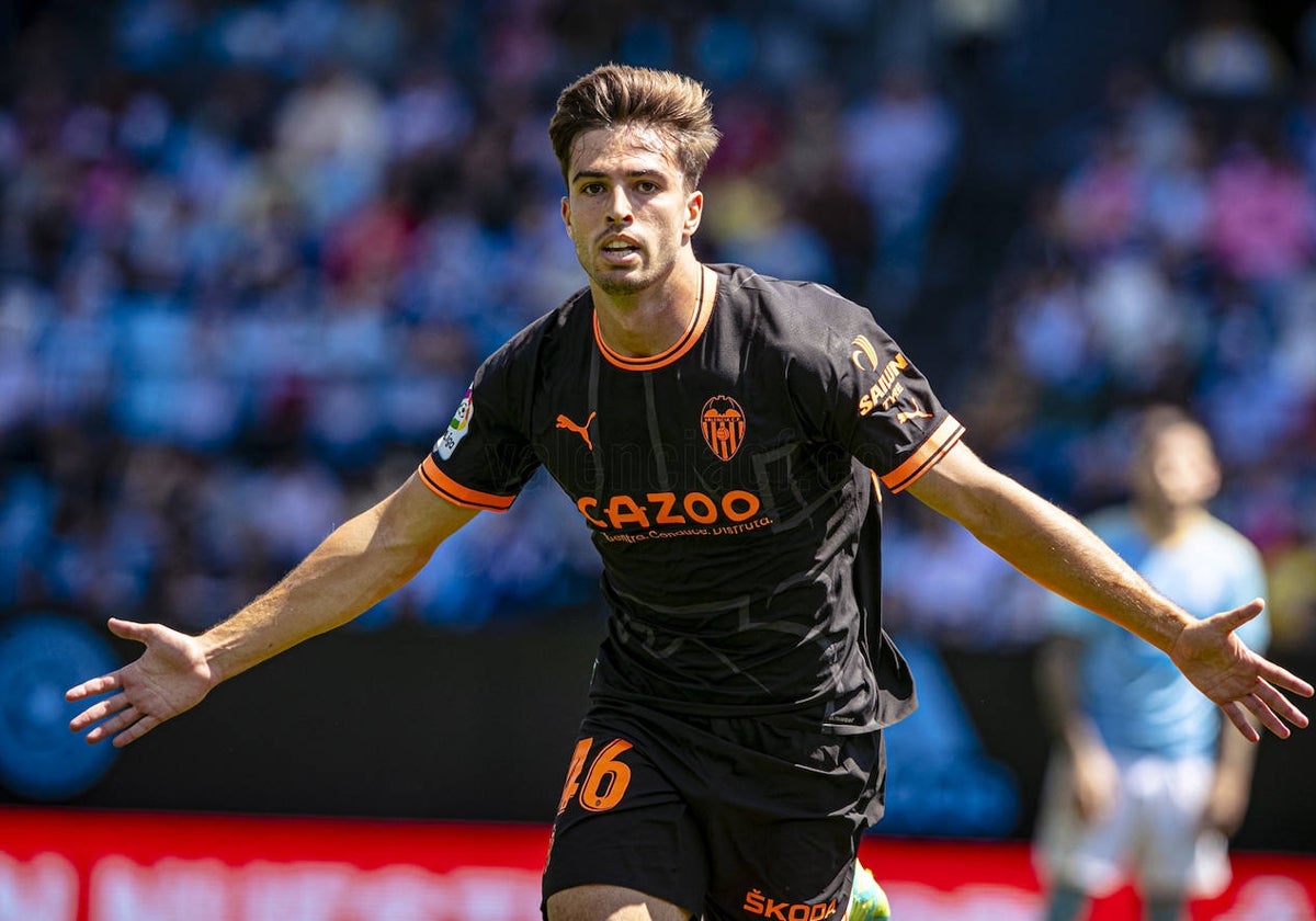 Alberto Marí, tras anotar el gol de la victoria del Valencia ante el Celta.