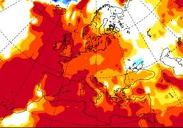 Mapa con la previsión de altas temperaturas para los próximos meses. .