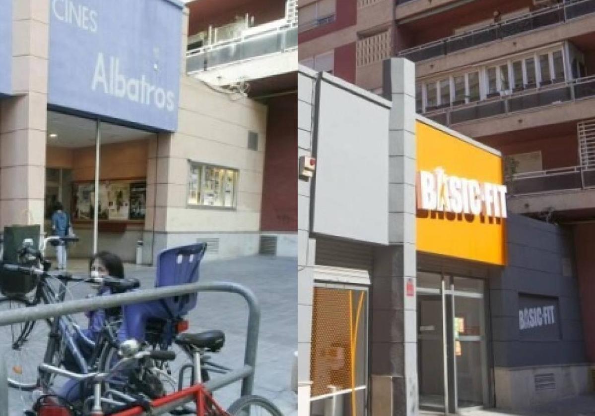 La fachada de los cines Albatros (a la izquierda) y el gimnasio (a la derecha) en la plaza Fray Luis Colomer de Valencia.l