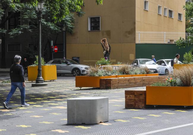 El mobiliario de la supermanza, con el árbol caído al fondo.