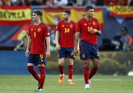 Los jugadores de la Selección Española en el partido ante Italia.