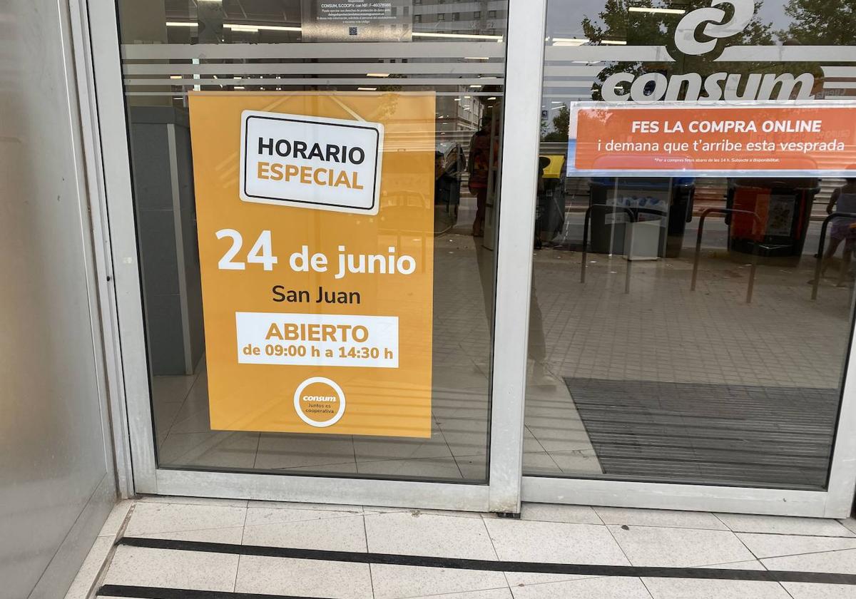 Horario especial de Consum para el festivo 24 de junio en Valencia.