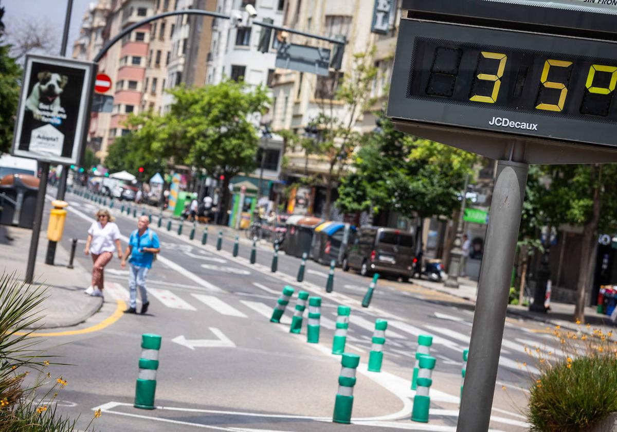 Un termómetro en Valencia indica 35º durante esta semana.