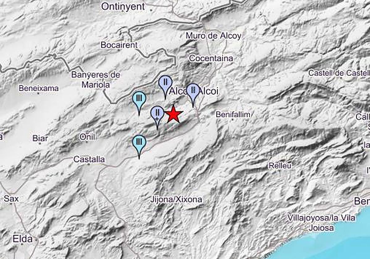 Imagen en la que se puede ver el epicentro del terremoto y dónde se ha sentido.