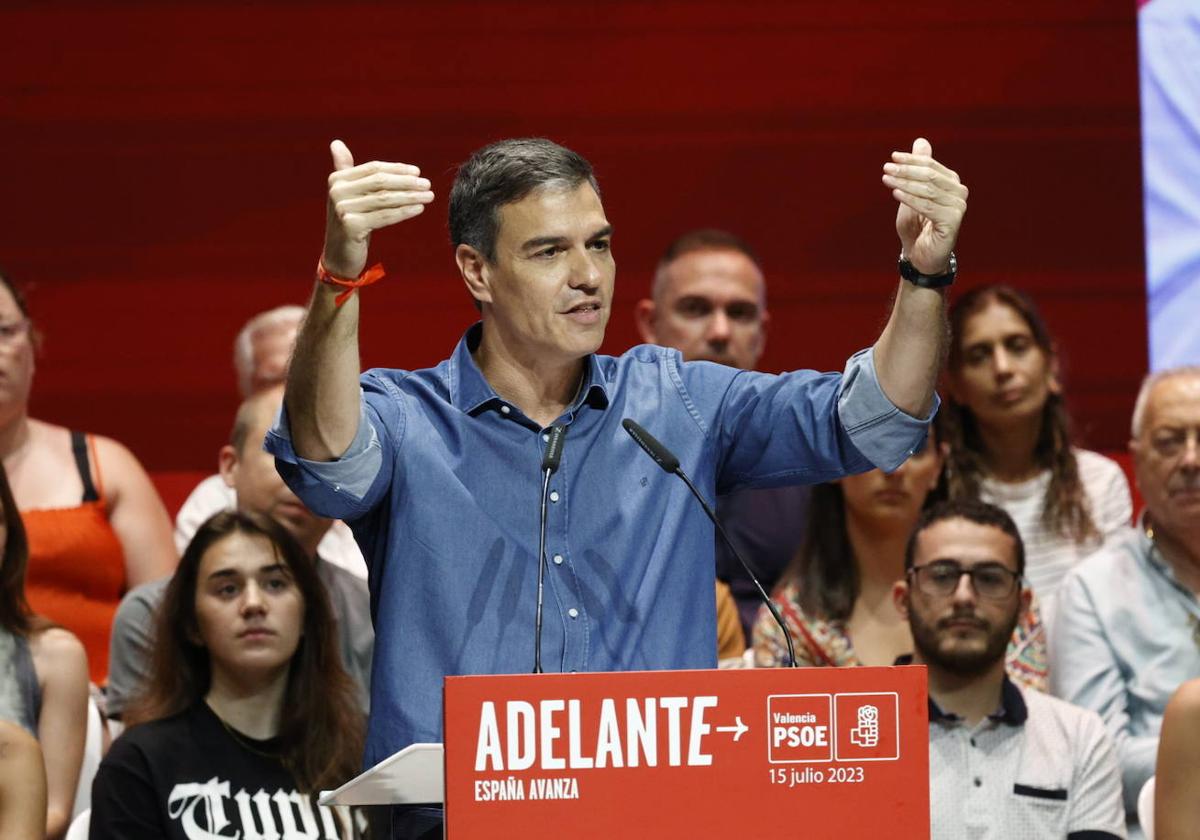 Sánchez en el acto de campaña del PSOE