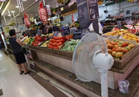 Imagen secundaria 1 - Los comerciantes intentan rebajar el calor con el uso de ventiladores. 