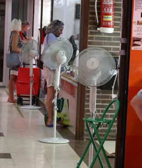 Imagen secundaria 2 - Los comerciantes intentan rebajar el calor con el uso de ventiladores. 