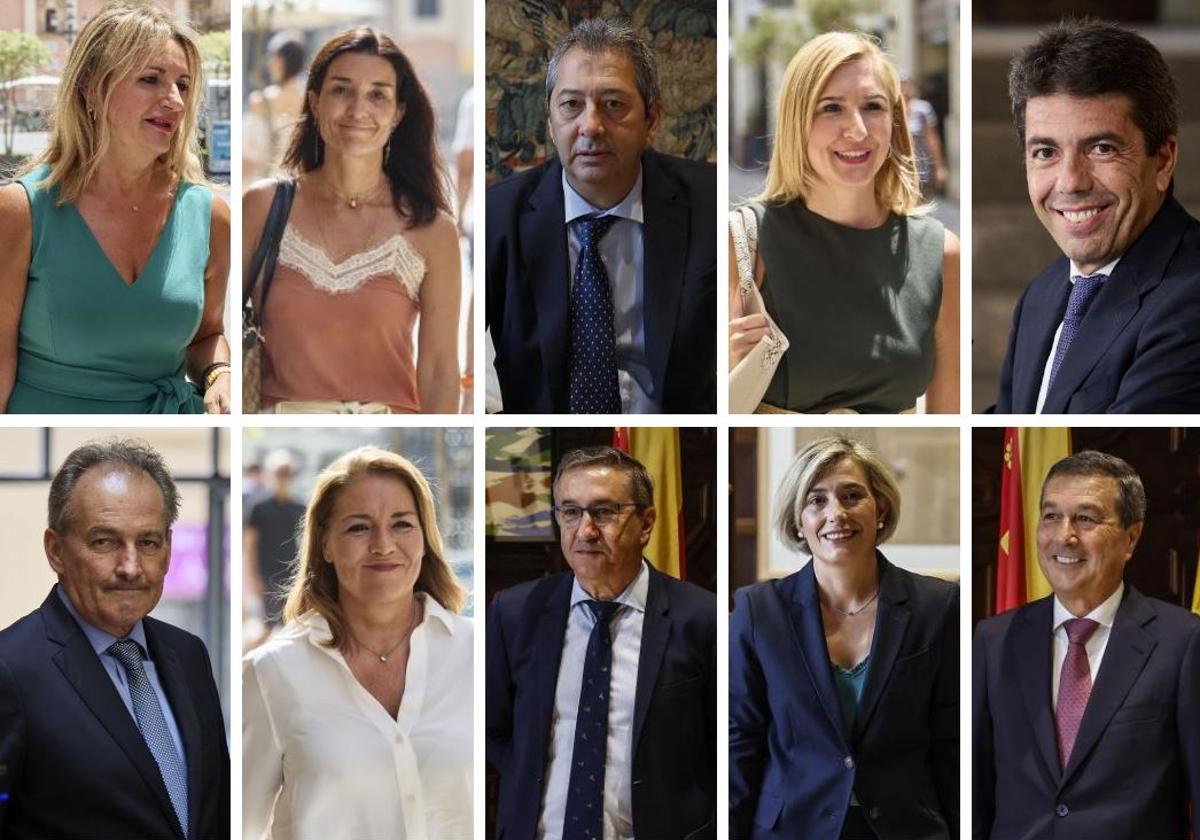 Arriba, de izquierda a derecha: Nuria Montes, Ruth Merino, Vicente Barrera, Salomé Pradas y Carlos Mazón. Abajo: José Luis Aguirre, Susana Camarero, José Antonio Rovira, Elisa Núñez y Marciano Gómez.