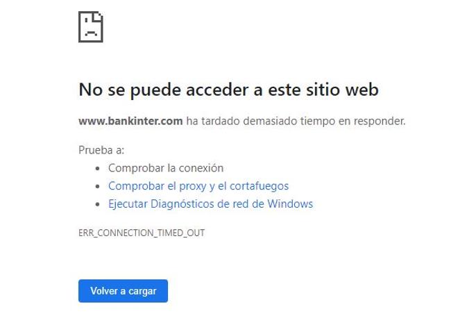 Imposibilidad de acceso a la web de Bankinter.