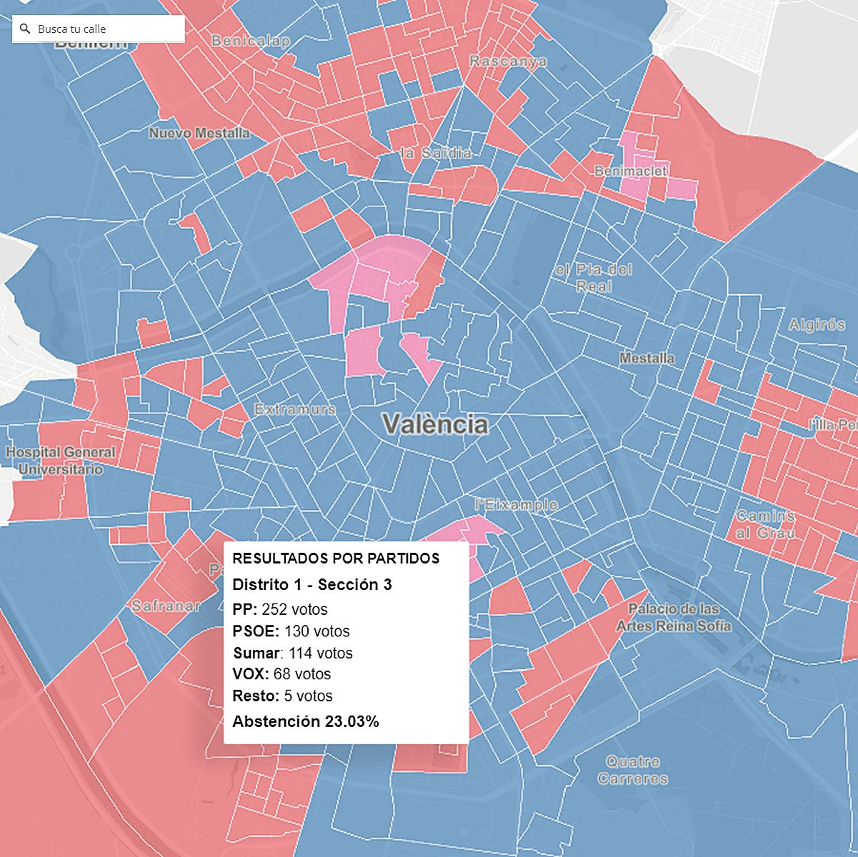 Así han votado tus vecinos en Valencia ciudad en las elecciones generales de 2023