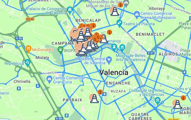 Mapa de incidencias en el barrio de Campanar.