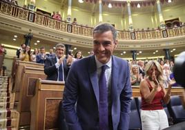 El presidente en funciones Pedro Sánchez este jueves en el Congreso de los Diputados.