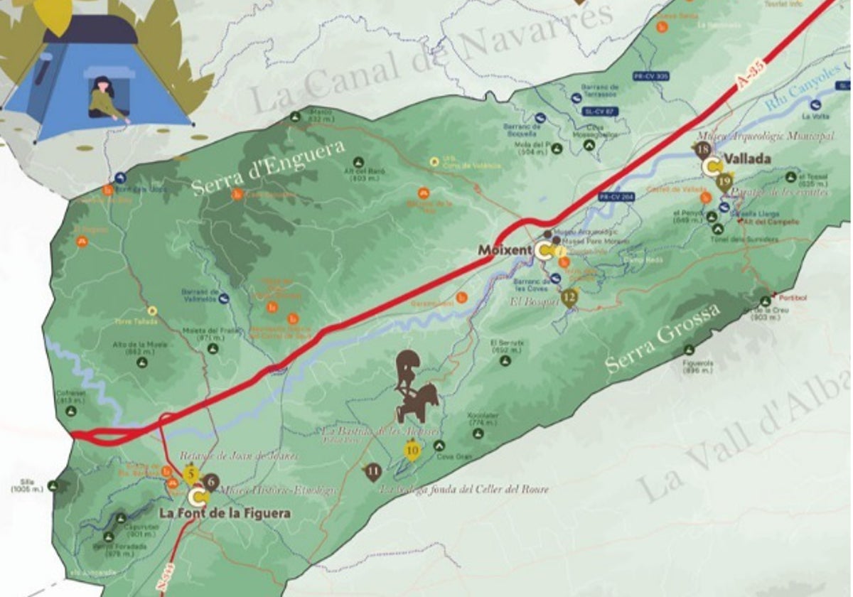 Mapa de parte de la Costera por donde discurrirán las rutas.