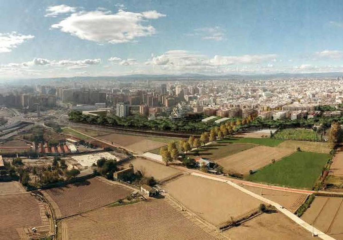 Imagen del barrio de Benimaclet y de la zona de huerta.