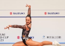 La gimnasta Paula García en una de sus actuaciones en la Copa del Mundo.