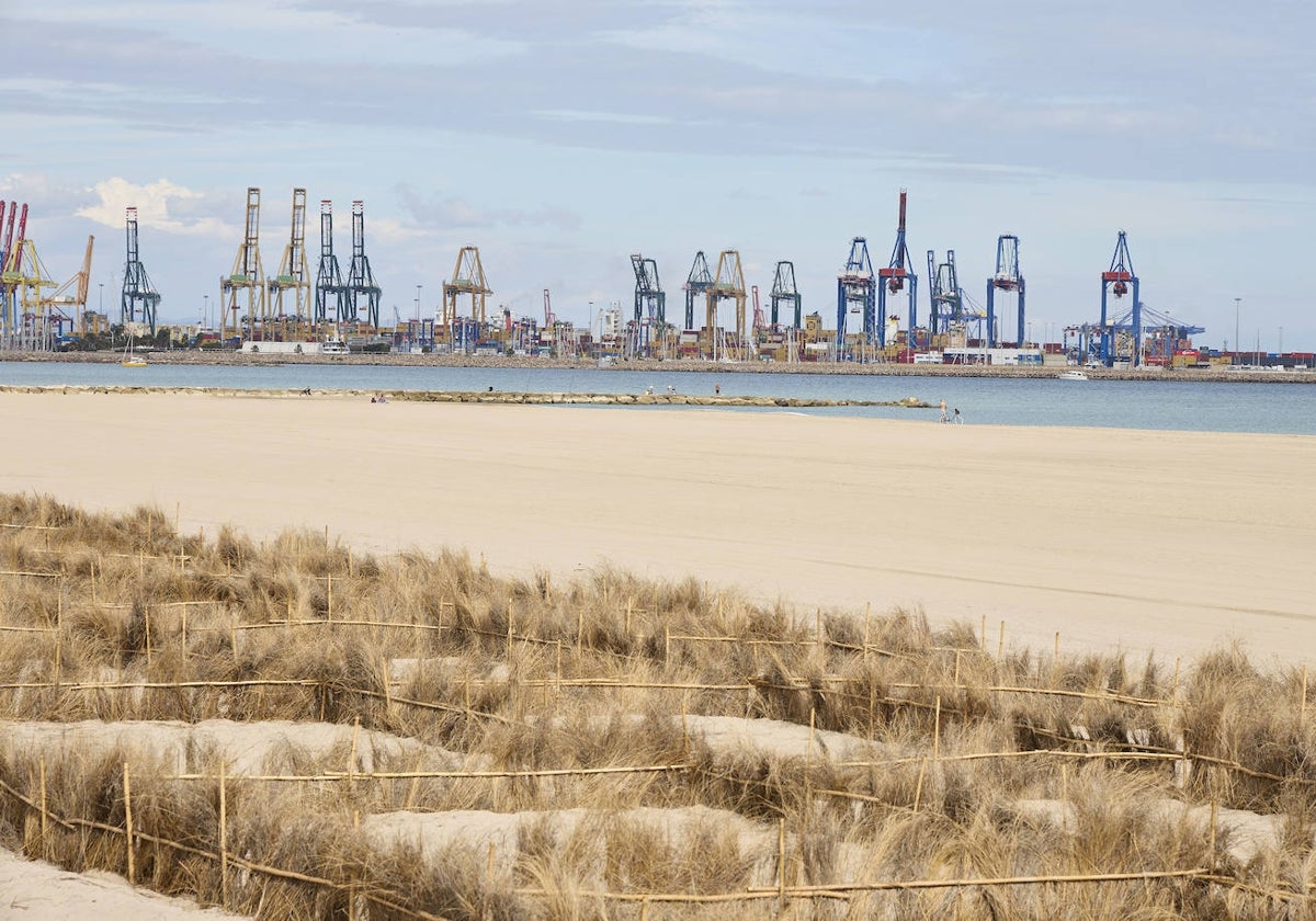 Playa de Pinedo, con zona de dunas.