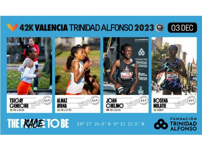 Cartel oficial de las corredoras de élite que competirán en el Maratón de Valencia.