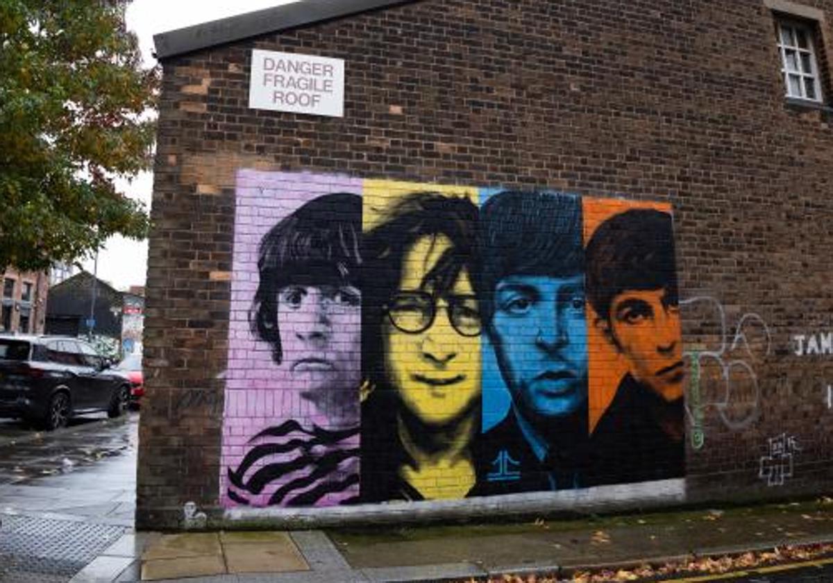 Un mural de los Beatles en Liverpool.