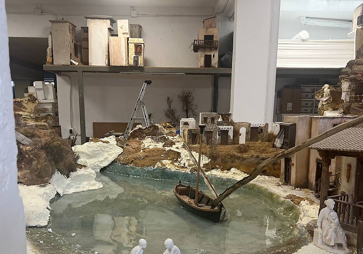 Una de las escenas que se preparan para el belén del Salón de Cristal del Ayuntamiento de Valencia.