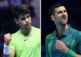 Carlos Alcaraz y Novak Djokovic se enfrentan hoy en Turín.