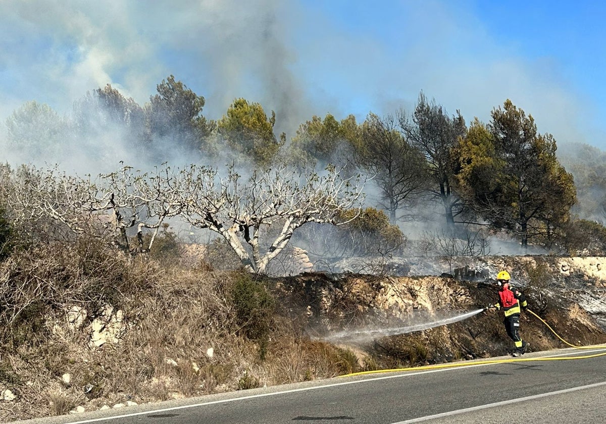 Los bomberos combaten un incendio forestal en Xàbia