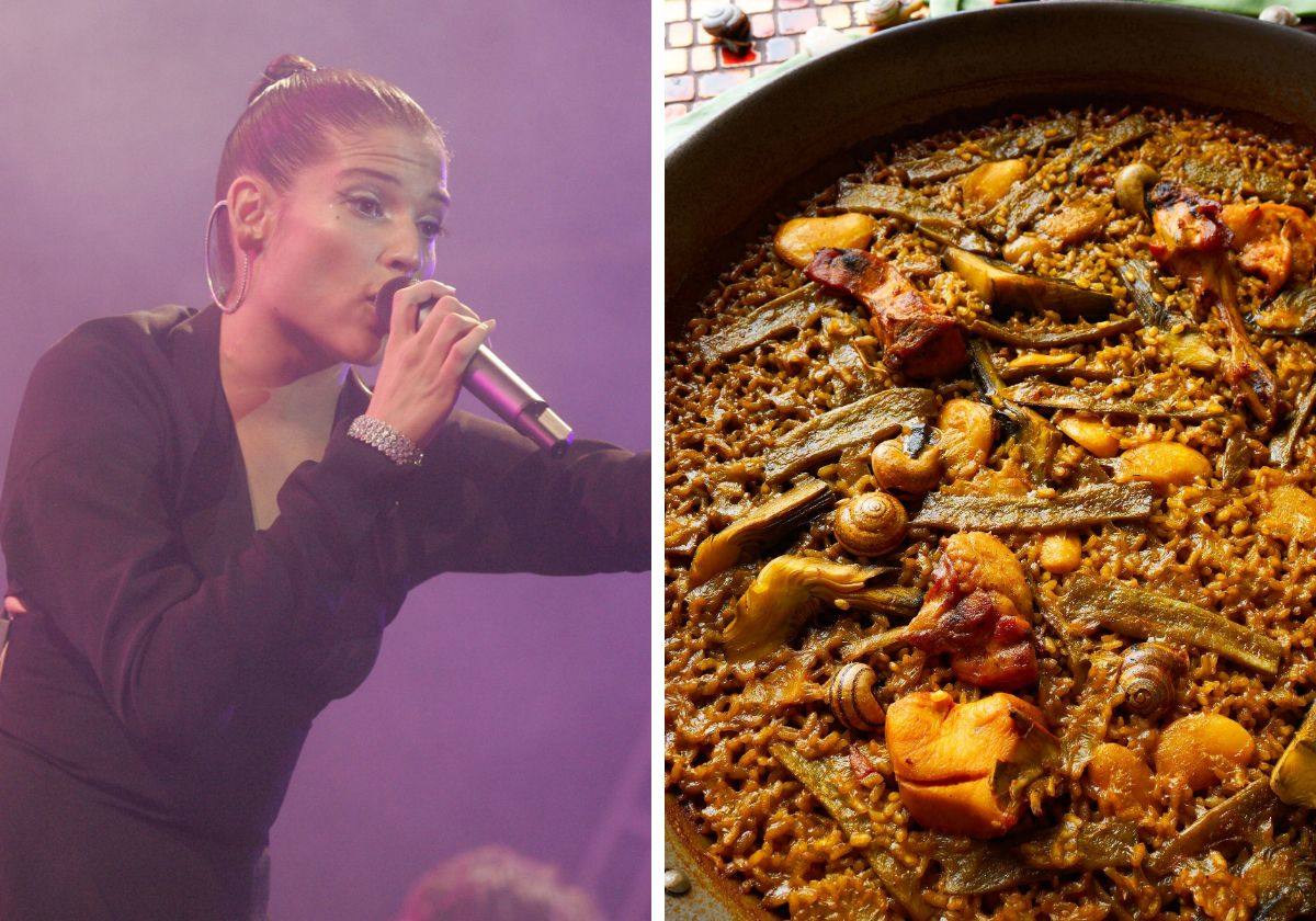 La cantante Natalia Jiménez y una paella valenciana.