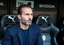 Rubén Baraja, durante el partido contra el Celta en Mestalla.