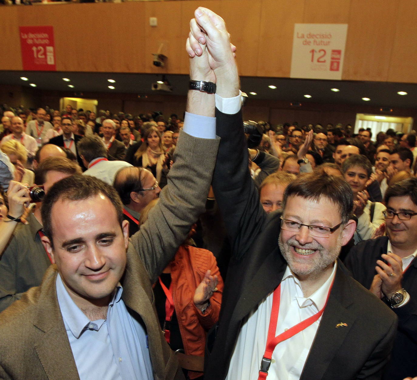 Junto a Jorge Alarte, tras su victoria en el congreso de 2012 que le permitió acceder a la secretaría general del partido. 