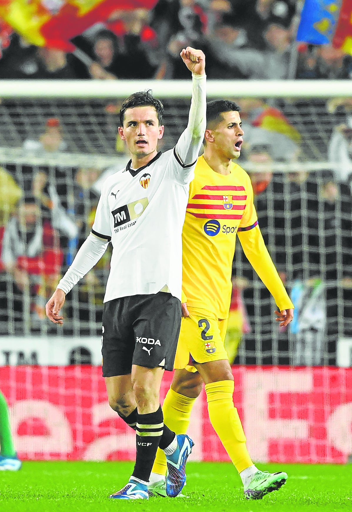 Guillamón celebra el gol ante el Barça, el sábado en Mestalla.