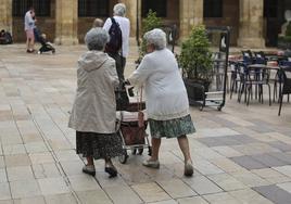 Dos personas mayores pasean juntas en una imagen de archivo.