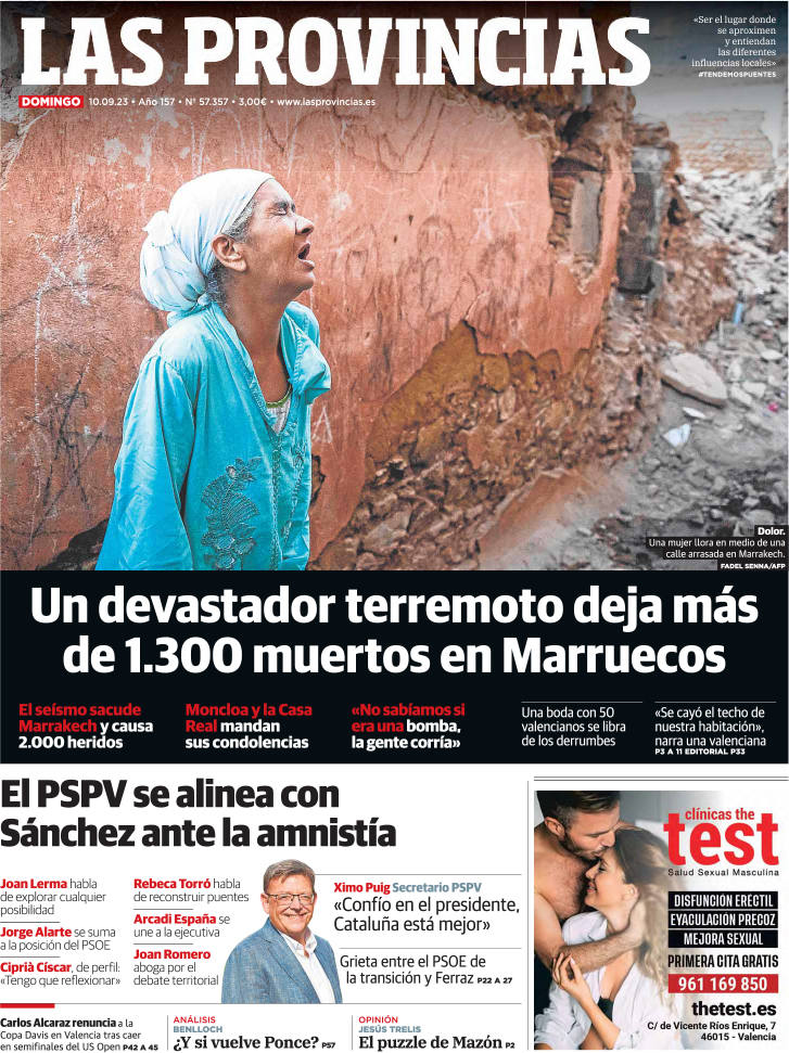 Portada de LAS PROVINCIAS publicada el 10 de septiembre de 2023