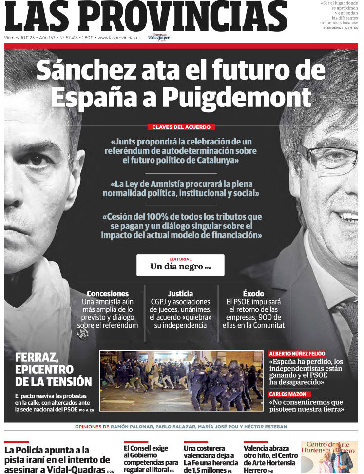 Portada de LAS PROVINCIAS publicada el 10 de noviembre de 2023