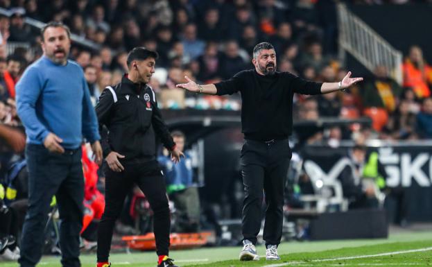 Gennaro Gattuso, durante el Valencia-Cádiz de este viernes.