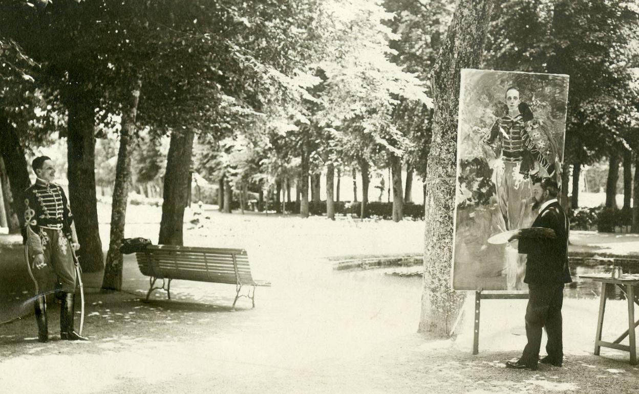 Sorolla pintando al Rey Alfonso XIII en La Granja. 