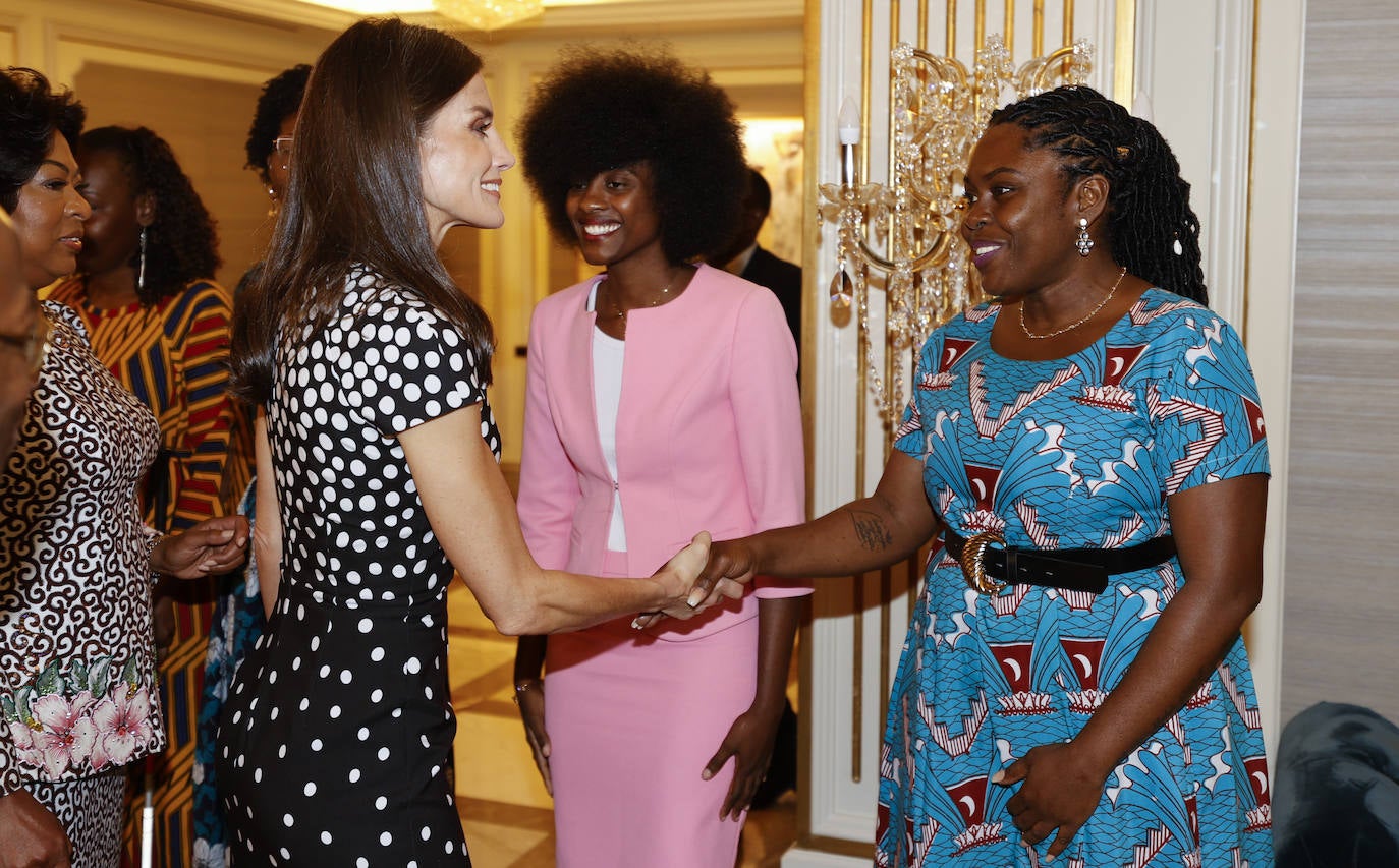 Fotos: El favorecedor look rosa con el que la reina Letizia aterriza en Angola