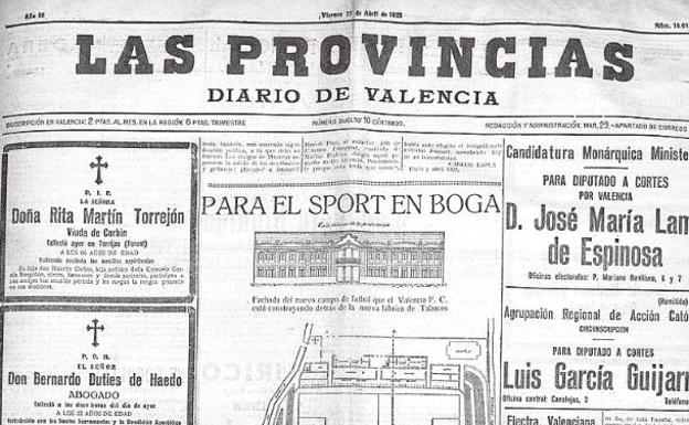 Publicación de LAS PROVINCIAS en la que se anuncia la apertura de Mestalla. 