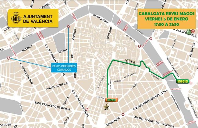 Recorrido de la Cabalgata de Reyes en 2024.