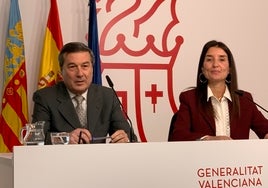 El conseller de Sanidad, Marciano Gómez, junto a la portavoz del Consell, Ruth Merino.