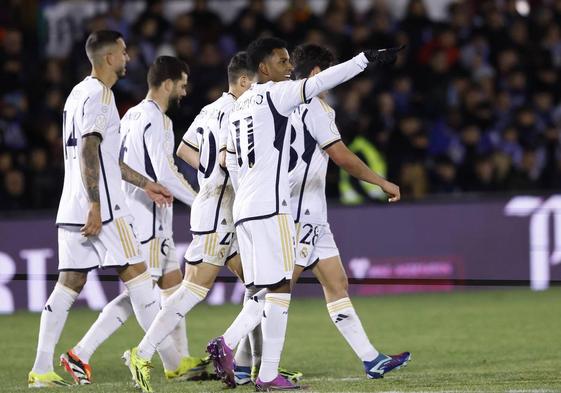 Jugadores del Real Madrid, en el partido contra el Arandina.