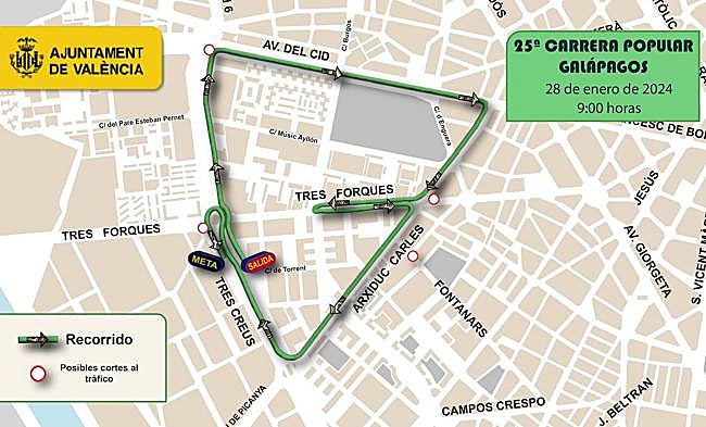 Mapa con las calles cortadas este domingo.