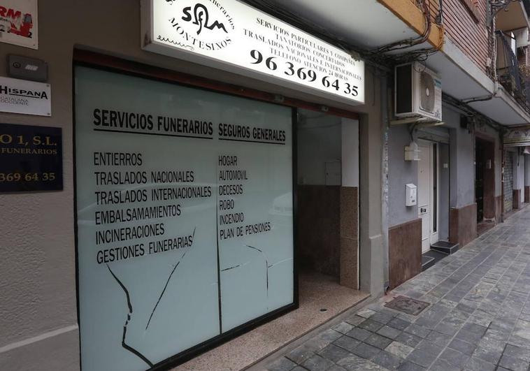 La funeraria investigada en la trama de venta clandestina de cadáveres en Valencia.