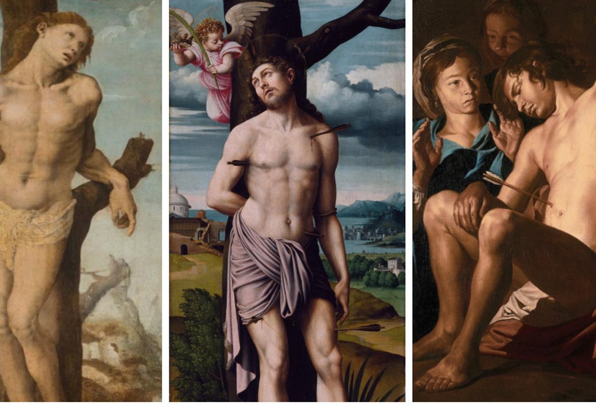 Los 'San Sebastián' pintados por Fernando Llanos, Joan de Joanes y Matthias Stom. Todos pertenecen a la colección del Museo de Bellas Artes de Valencia.