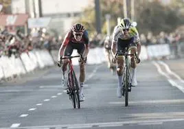 Varios ciclistas durante una etapa de la Volta.