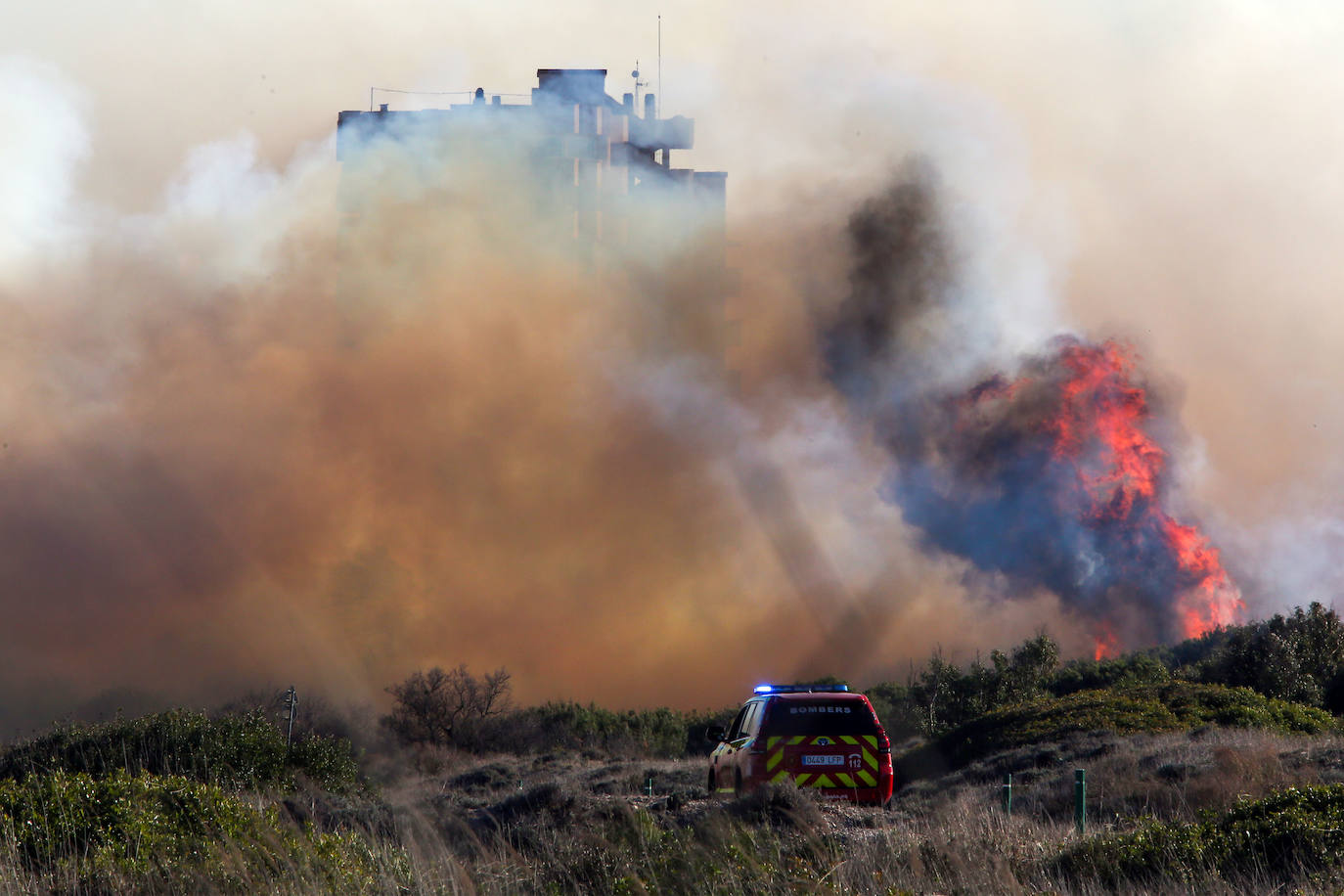 Fotos del incendio de El Saler que ha obligado a desalojar seis edificios