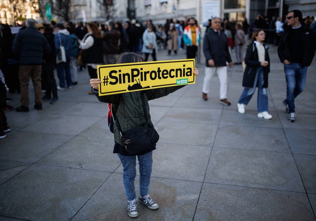 Un momento de la concentración de protesta en la plaza de Cibeles.