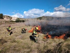 Efectivos, furante la extinción del incendio en Torre de Lloris.