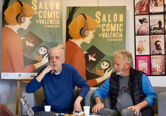 El cineasta Fernando Trueba y el ilustrador valenciano Javier Mariscal, en el Salón del Cómic de Valencia.