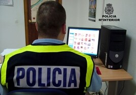 Policía Nacional frente al ordenador.