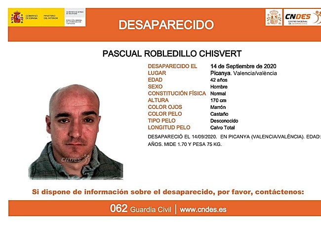 Pascual Robledillo, en el cartel difundido por su desaparición en septiembre de 2020.