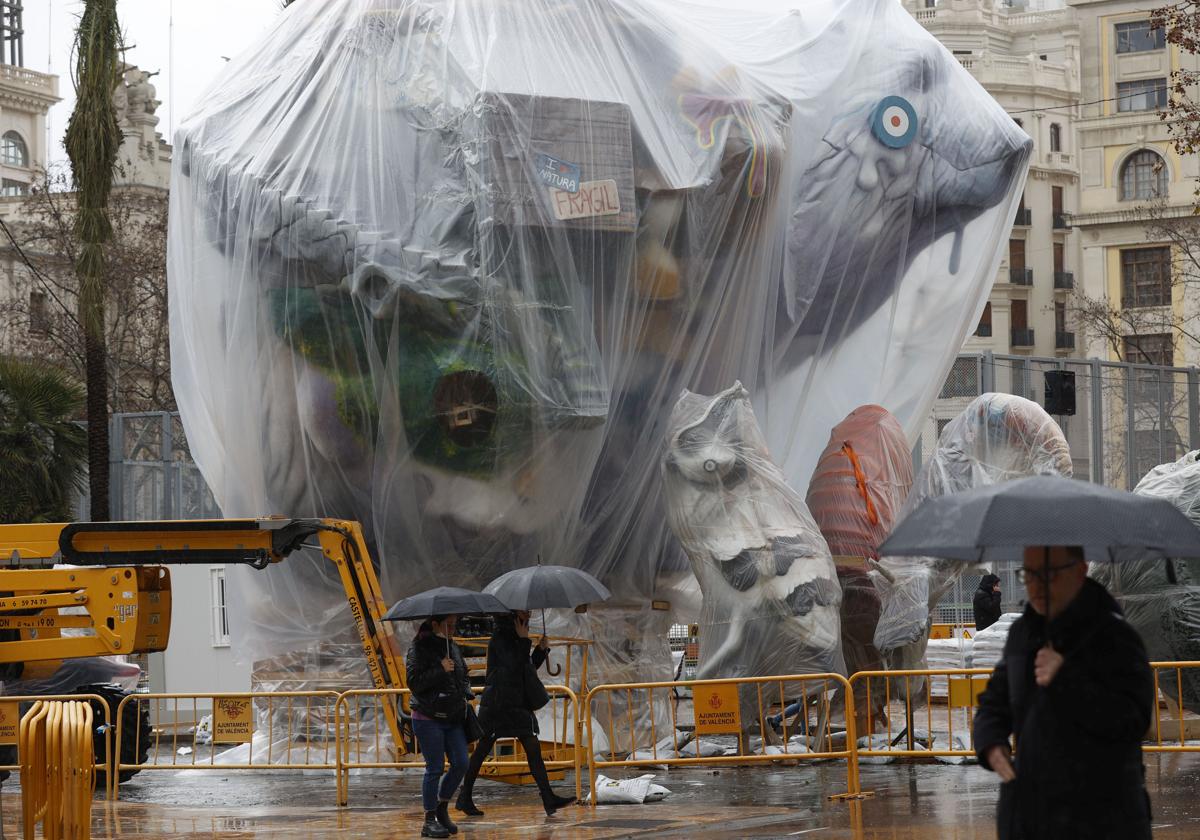 Lluvias durante las Fallas en una imagen de archivo.